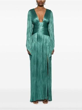 NWT - Maria Lucia Hohan Green Alana Plissé Column Gown